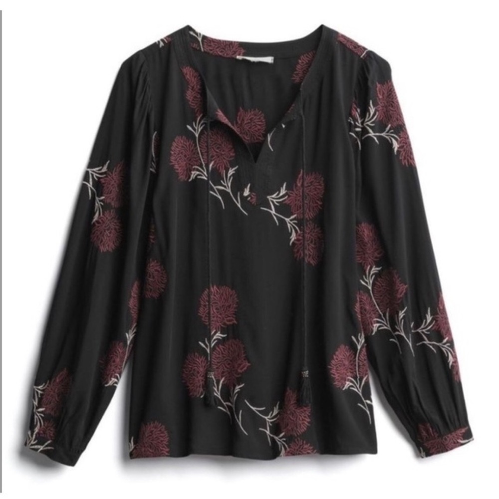 Pale Sky black with pink floral print blouse 23601